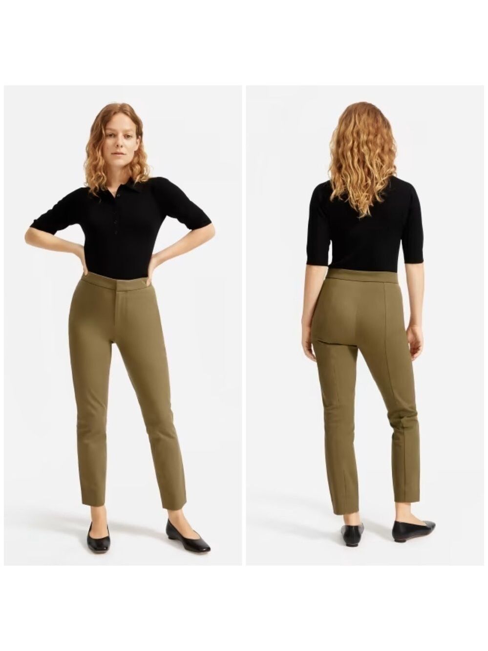 Everlane the Fixed-Waist Stretch Cotton Pant in Olive Green.